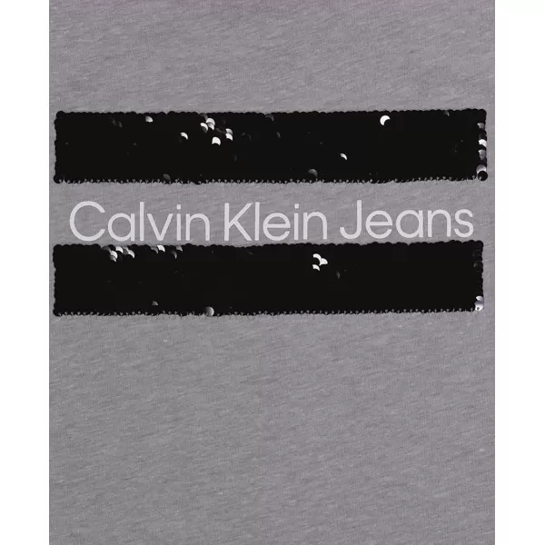 Calvin Klein Girls Short Sleeve Cotton TShirt with Flip Sequin Design amp Tagless InteriorGrey Block