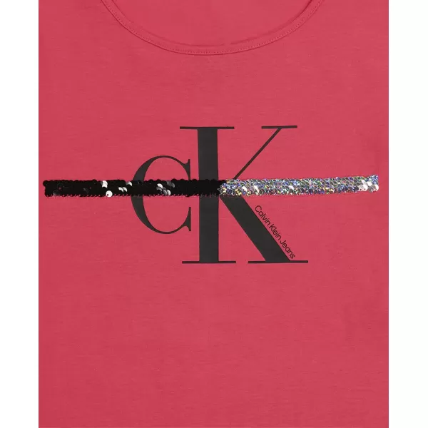 Calvin Klein Girls Short Sleeve Cotton TShirt with Flip Sequin Design amp Tagless InteriorHoneysuckle Stripe