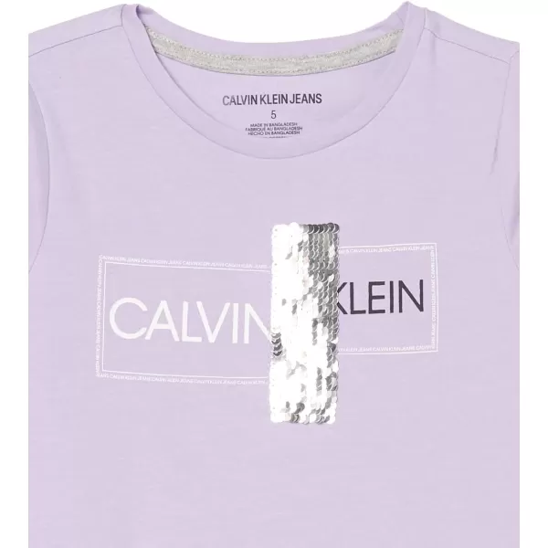 Calvin Klein Girls Short Sleeve Cotton TShirt with Flip Sequin Design amp Tagless InteriorLilac Split