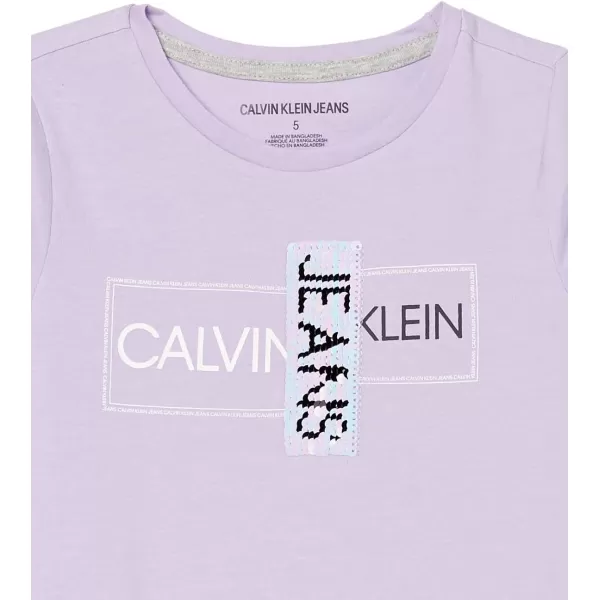 Calvin Klein Girls Short Sleeve Cotton TShirt with Flip Sequin Design amp Tagless InteriorLilac Split