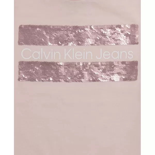 Calvin Klein Girls Short Sleeve Cotton TShirt with Flip Sequin Design amp Tagless InteriorPink Block