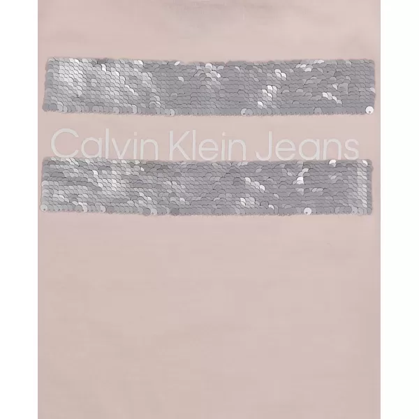 Calvin Klein Girls Short Sleeve Cotton TShirt with Flip Sequin Design amp Tagless InteriorPink Block