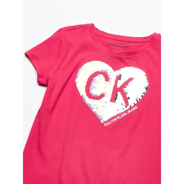 Calvin Klein Girls Short Sleeve Cotton TShirt with Flip Sequin Design amp Tagless InteriorRasberry Smile