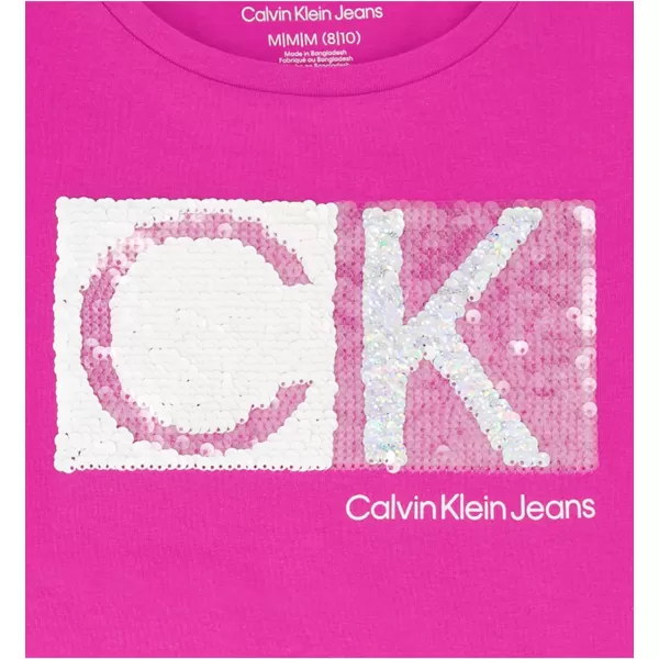 Calvin Klein Girls Short Sleeve Cotton TShirt with Flip Sequin Design amp Tagless InteriorRose Violet Box