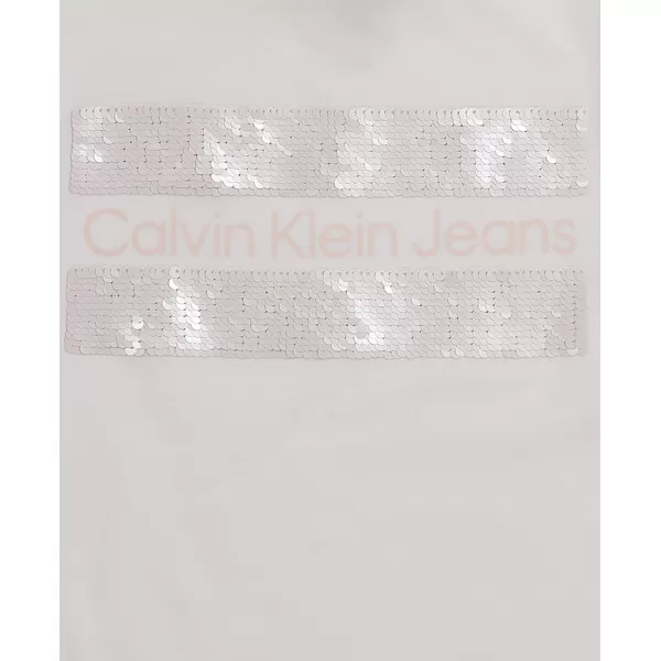 Calvin Klein Girls Short Sleeve Cotton TShirt with Flip Sequin Design amp Tagless InteriorWhite Block