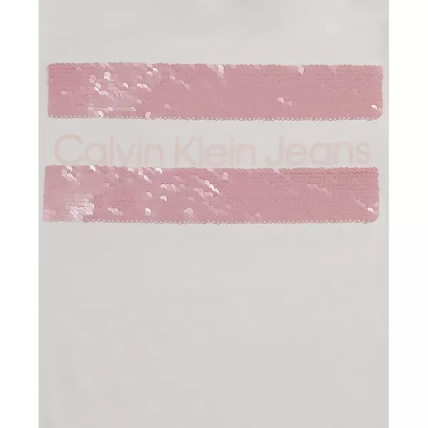 Calvin Klein Girls Short Sleeve Cotton TShirt with Flip Sequin Design amp Tagless InteriorWhite Block