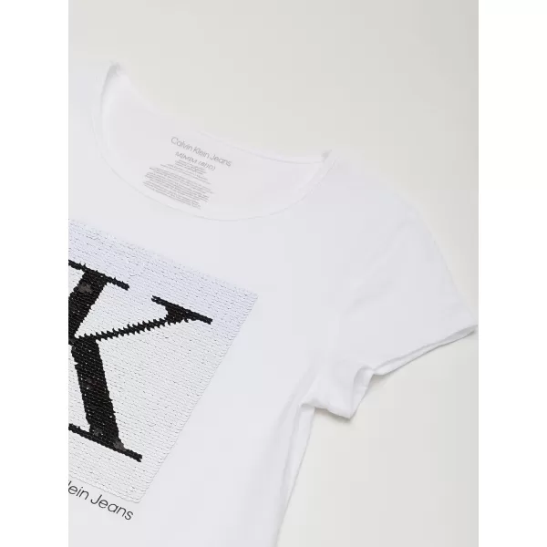 Calvin Klein Girls Short Sleeve Cotton TShirt with Flip Sequin Design amp Tagless InteriorWhite Pop