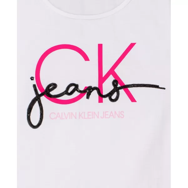 Calvin Klein Girls Short Sleeve Cotton TShirt with Flip Sequin Design amp Tagless InteriorWhite Sign Off