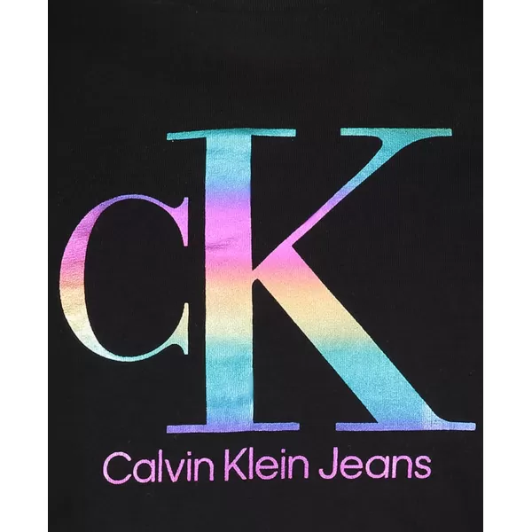 Calvin Klein Girls Short Sleeve Jersey Dress With Elastic Cinched WaistBlack Rainbow