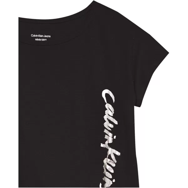 Calvin Klein Girls Short Sleeve Logo TShirt Comfortable Fit Cotton Tee with Tagless InteriorBlack Knockout