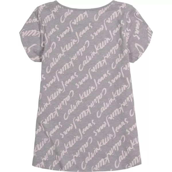 Calvin Klein Girls Short Sleeve Logo TShirt Comfortable Fit Cotton Tee with Tagless InteriorGrey Brush