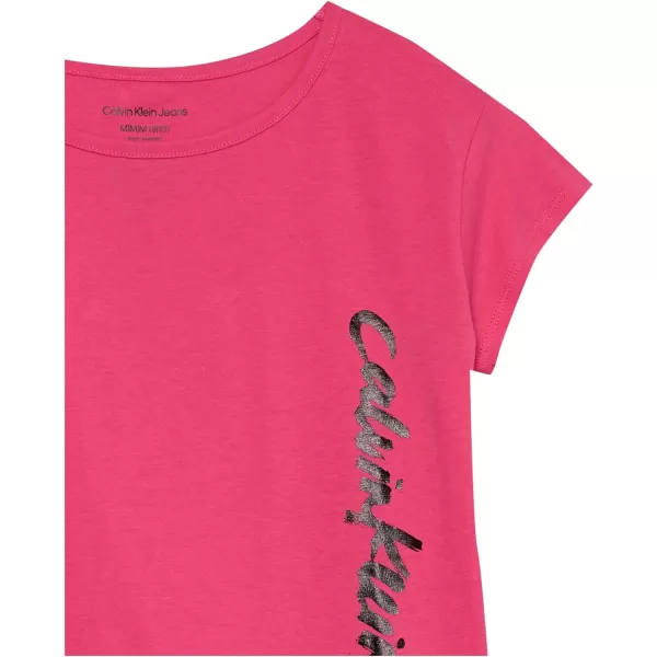 Calvin Klein Girls Short Sleeve Logo TShirt Comfortable Fit Cotton Tee with Tagless InteriorHoney Knockout
