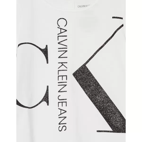 Calvin Klein Girls Short Sleeve Logo TShirt Comfortable Fit Cotton Tee with Tagless InteriorWhite Blow Up
