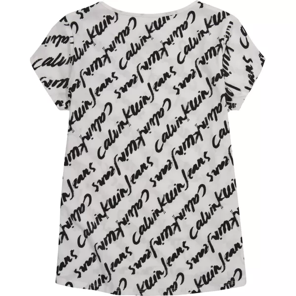 Calvin Klein Girls Short Sleeve Logo TShirt Comfortable Fit Cotton Tee with Tagless InteriorWhite Brush