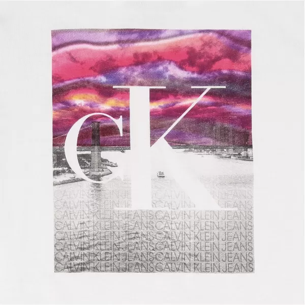 Calvin Klein Girls Short Sleeve Logo TShirt Comfortable Fit Cotton Tee with Tagless InteriorWhite City