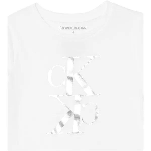Calvin Klein Girls Short Sleeve Logo TShirt Comfortable Fit Cotton Tee with Tagless InteriorWhite Mirror
