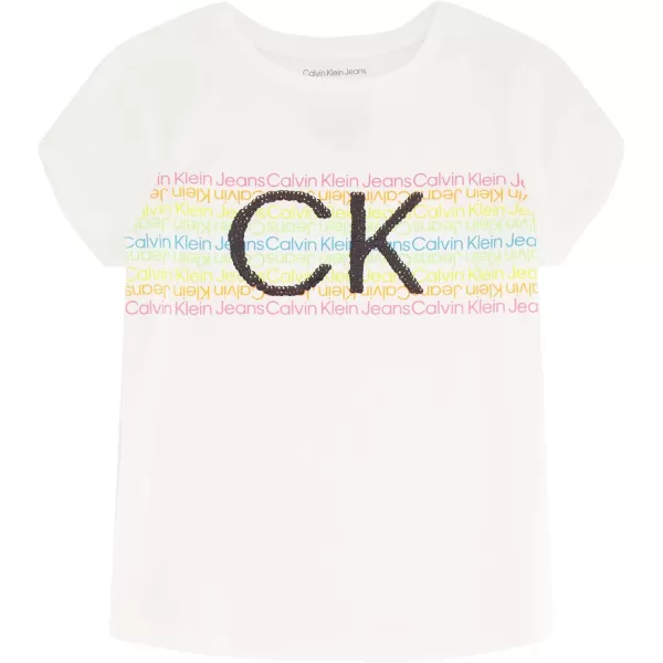 Calvin Klein Girls Short Sleeve Logo TShirt Comfortable Fit Cotton Tee with Tagless InteriorWhite Rainbow 03g
