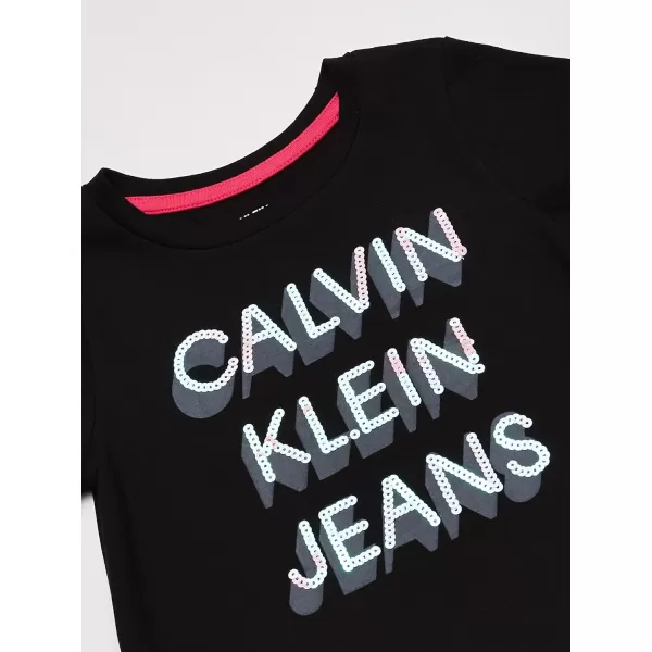 Calvin Klein Girls Short Sleeve TShirt Dress Pullover Style with CrewNeck Neckline Logo DetailingAnthracite Logo