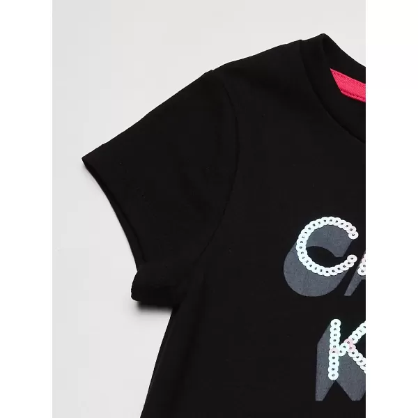 Calvin Klein Girls Short Sleeve TShirt Dress Pullover Style with CrewNeck Neckline Logo DetailingAnthracite Logo