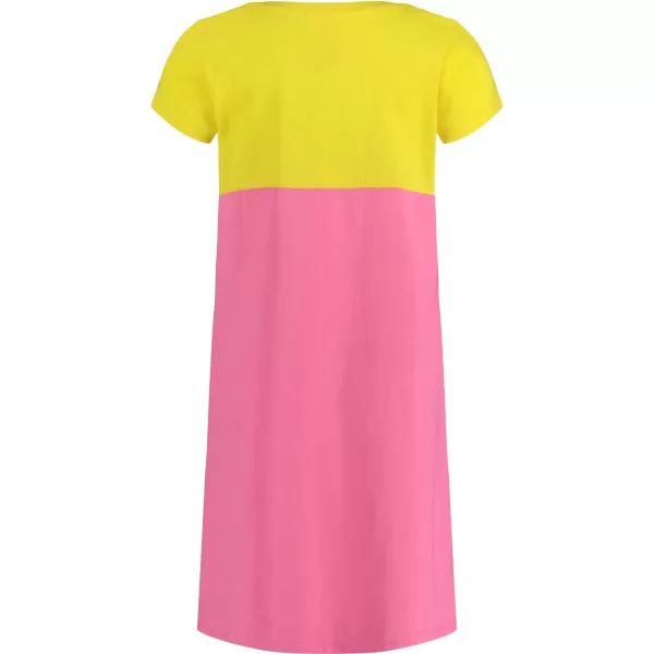 Calvin Klein Girls Short Sleeve TShirt Dress Pullover Style with CrewNeck Neckline Logo DetailingAzalea Pink