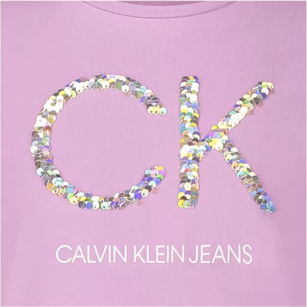 Calvin Klein Girls Short Sleeve TShirt Dress Pullover Style with CrewNeck Neckline Logo DetailingOrchid Dip Dye