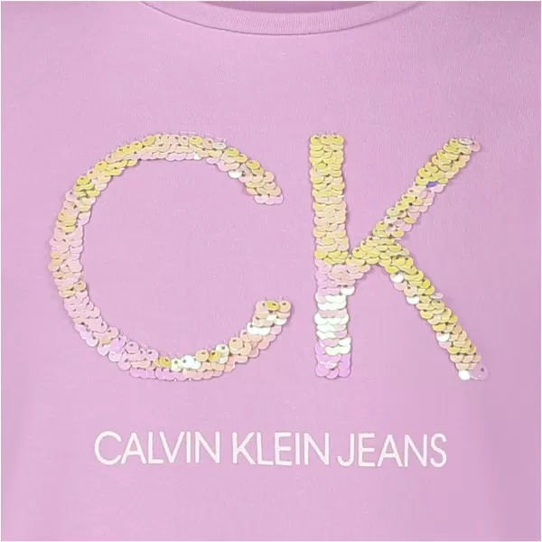 Calvin Klein Girls Short Sleeve TShirt Dress Pullover Style with CrewNeck Neckline Logo DetailingOrchid Dip Dye