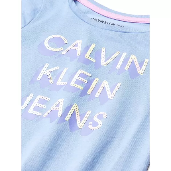 Calvin Klein Girls Short Sleeve TShirt Dress Pullover Style with CrewNeck Neckline Logo DetailingPeriwinkle Logo