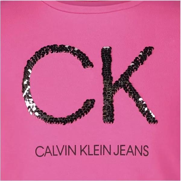 Calvin Klein Girls Short Sleeve TShirt Dress Pullover Style with CrewNeck Neckline Logo DetailingPink Pop Dip Dye