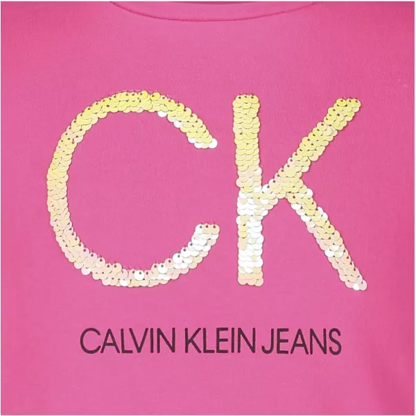 Calvin Klein Girls Short Sleeve TShirt Dress Pullover Style with CrewNeck Neckline Logo DetailingPink Pop Dip Dye