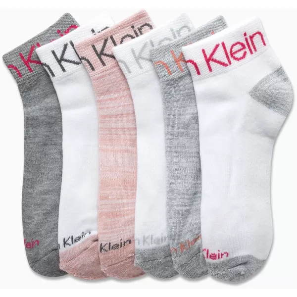 Calvin Klein Girls Socks  Cushion Quarter Cut Ankle Socks 6 PackWhite Multi
