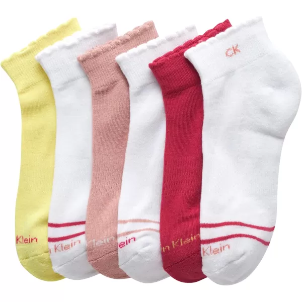 Calvin Klein Girls Socks  Cushion Quarter Cut Ankle Socks 6 PackWhite Stripe Multi