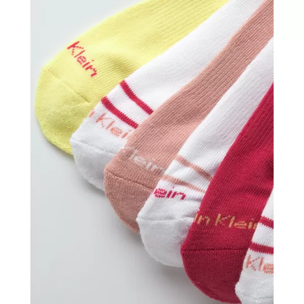 Calvin Klein Girls Socks  Cushion Quarter Cut Ankle Socks 6 PackWhite Stripe Multi