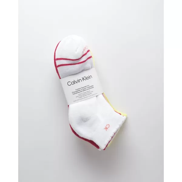 Calvin Klein Girls Socks  Cushion Quarter Cut Ankle Socks 6 PackWhite Stripe Multi