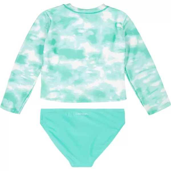 Calvin Klein Girls TwoPiece Rashguard Swimsuit Set with UPF 50 Sun ProtectionCockatoo