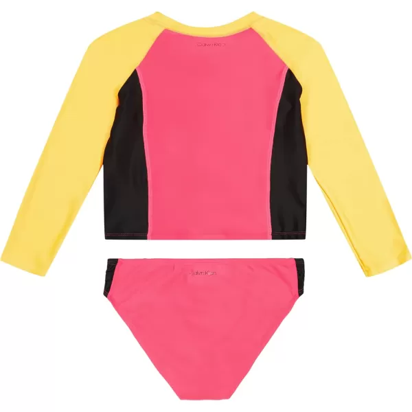 Calvin Klein Girls TwoPiece Rashguard Swimsuit Set with UPF 50 Sun ProtectionPink Colorblock