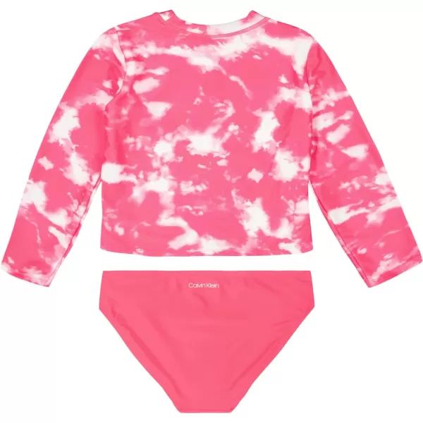 Calvin Klein Girls TwoPiece Rashguard Swimsuit Set with UPF 50 Sun ProtectionPink Glo Dye