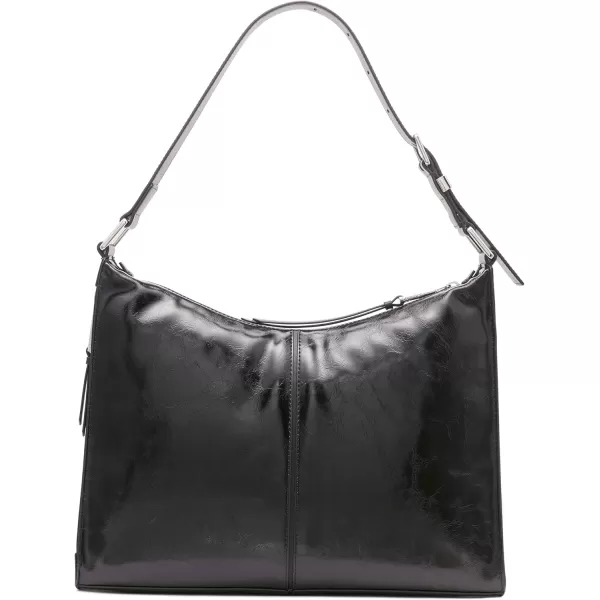 Calvin Klein Max Top Zip Hobo Shoulder BagBlackSilver