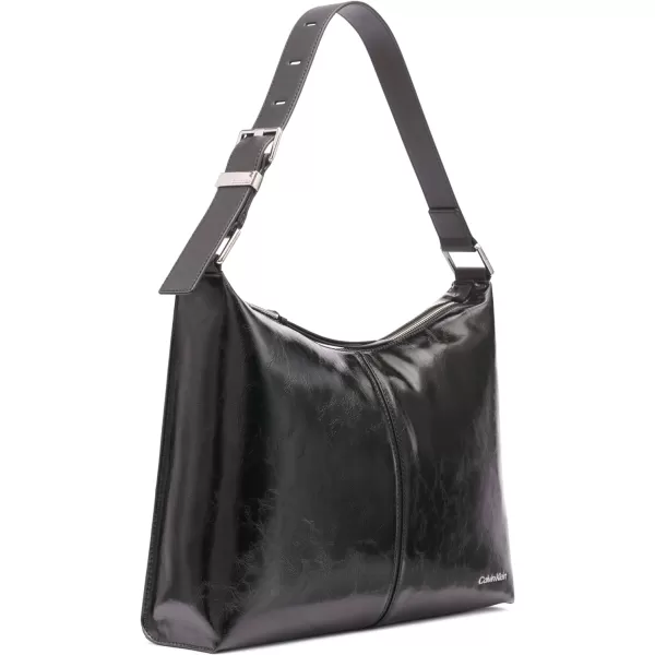 Calvin Klein Max Top Zip Hobo Shoulder BagBlackSilver