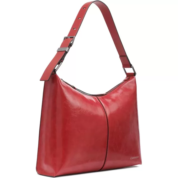 Calvin Klein Max Top Zip Hobo Shoulder BagRuby Red