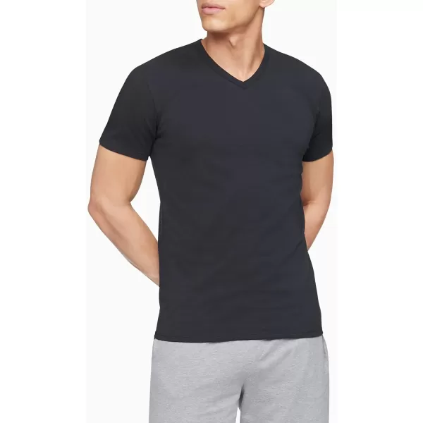 Calvin Klein Mens 100 Cotton TShirt Packs Short Sleeve Crew Neck3 Black  Vneck