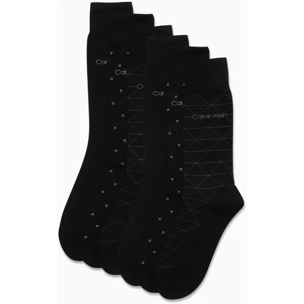 Calvin Klein Mens 6 Pack Mixed Pattern Dress SocksBlack Assorted