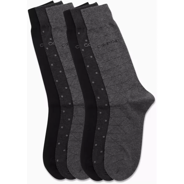 Calvin Klein Mens 6 Pack Mixed Pattern Dress SocksCharcoalGraphBlack