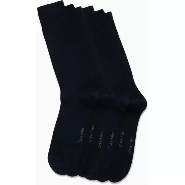 Calvin Klein Mens 6 Pack Mixed Pattern Dress SocksNavy Blue