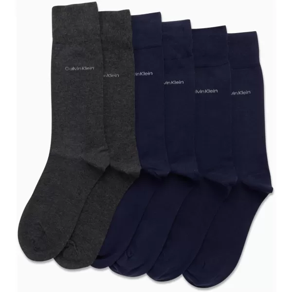 Calvin Klein Mens 6 Pack Mixed Pattern Dress SocksNavyGrey