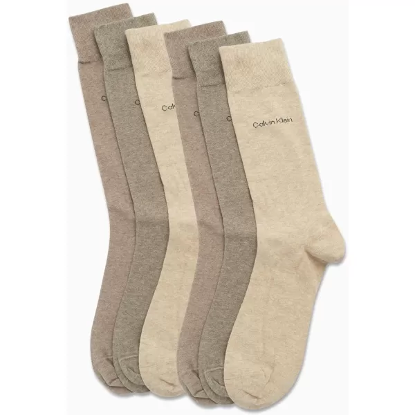 Calvin Klein Mens 6 Pack Mixed Pattern Dress SocksTan Assorted