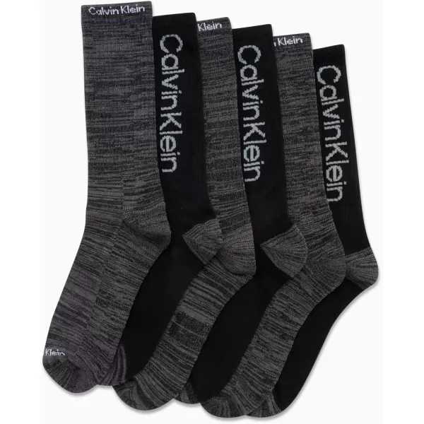 Calvin Klein Mens 6 Pair Athletic Crew SocksBlack Logo