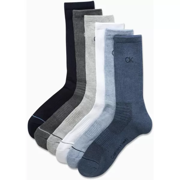 Calvin Klein Mens 6 Pair Athletic Crew SocksBlue Assorted