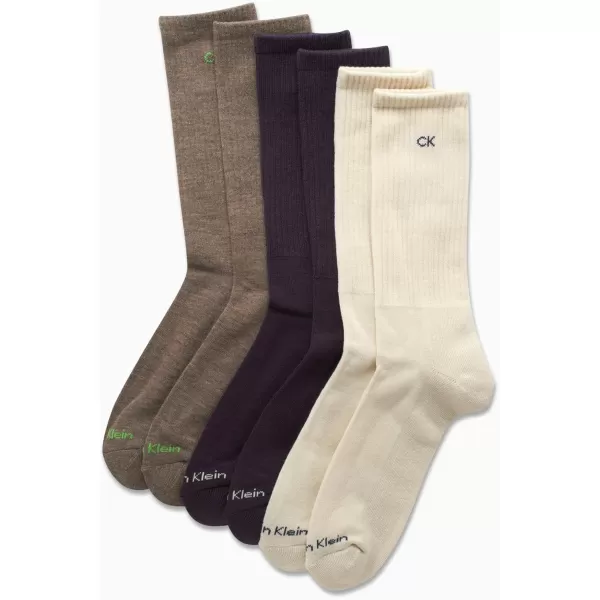 Calvin Klein Mens 6 Pair Athletic Crew SocksKhaki Assorted