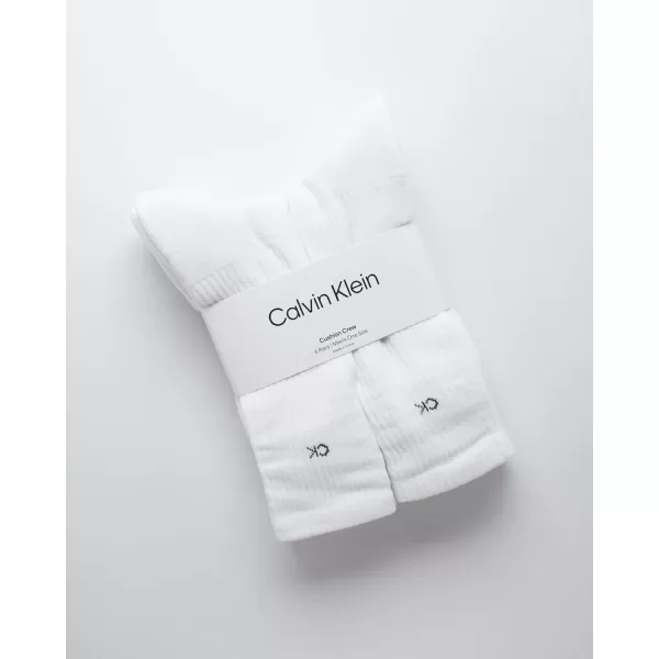 Calvin Klein Mens 6 Pair Athletic Crew SocksWhite Logo