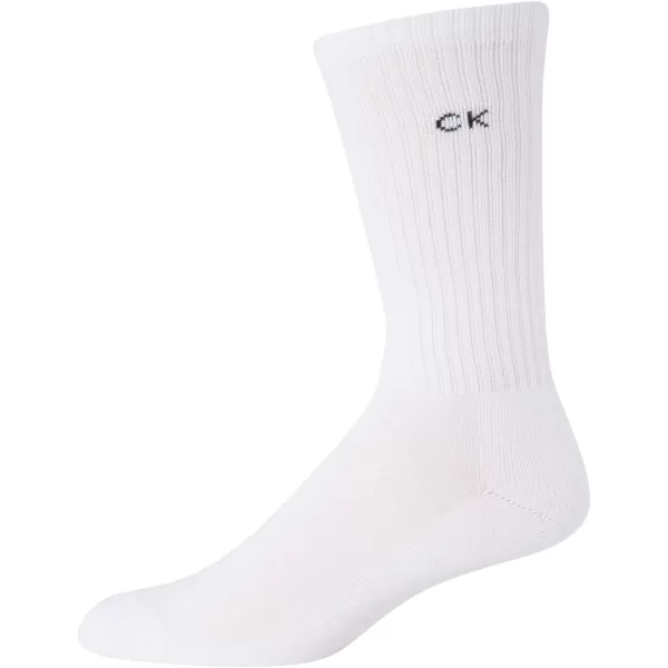 Calvin Klein Mens 6 Pair Athletic Crew SocksWhite Solid